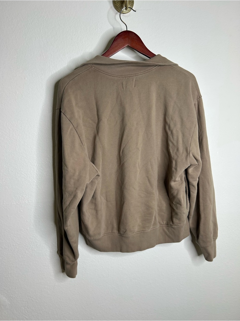 MATE The Label 100% Organic Cotton Fleece Quarter Zip Sweatshirt in Mushroom - Picture 9 of 13